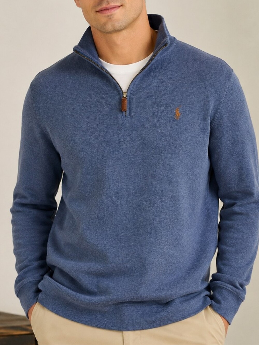 Polo Ralph Lauren Men's Large Blue 1/4 Zip Pullover Sweater 100% Cotton